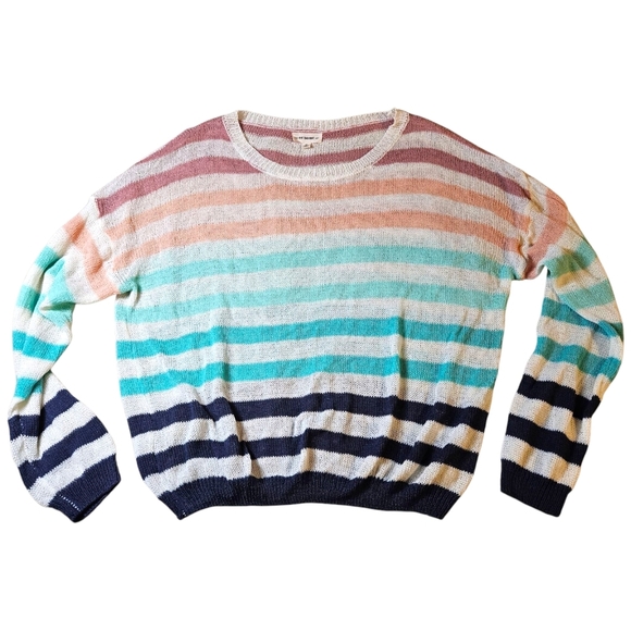 Open Knit Pastel Striped Sweater Lightweight Wmns Med Coastal Nautical Soft Girl - Picture 2 of 8